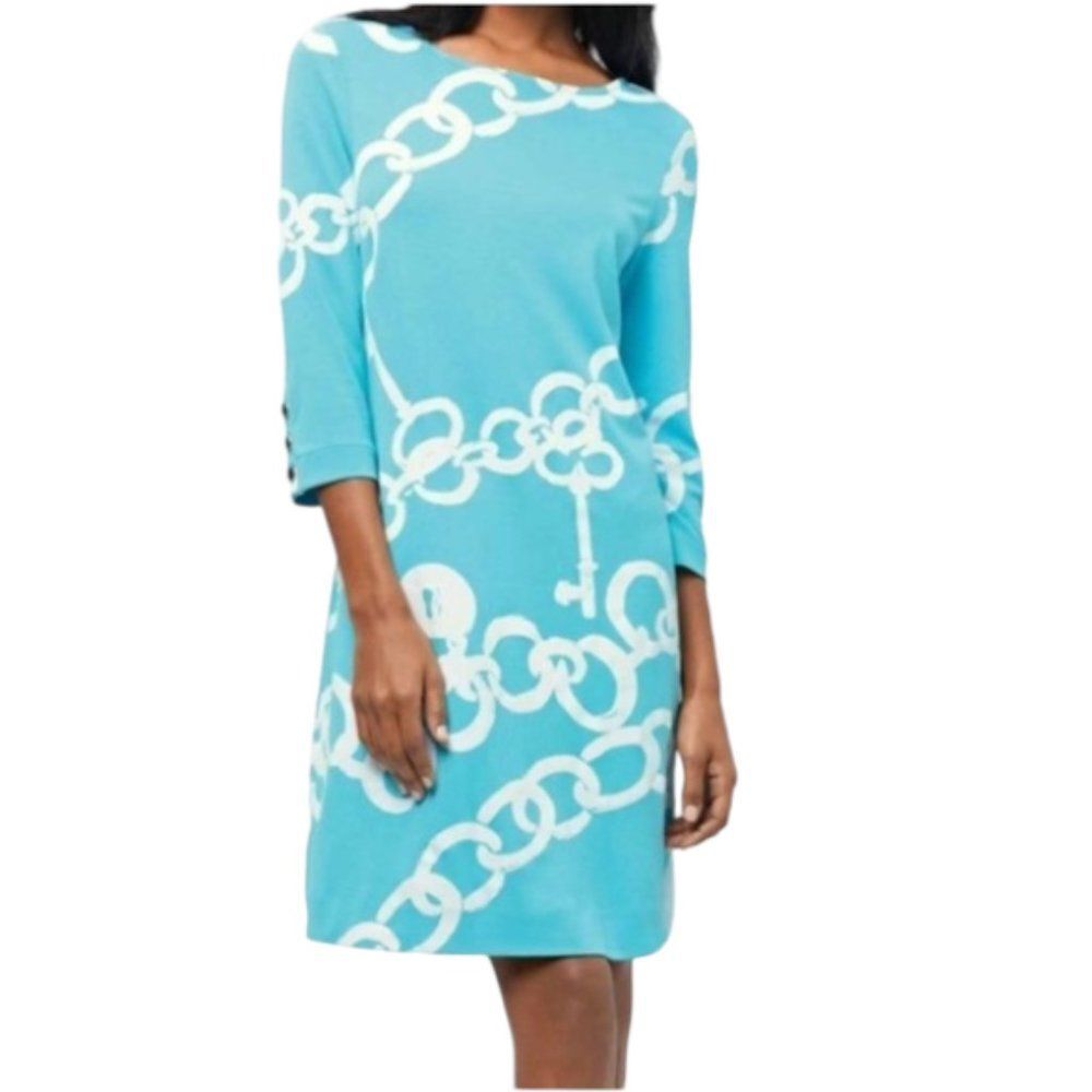 Lilly Pulitzer Shorely Jonah Ponte Shift Dress Ball & Chain in Blue size Large